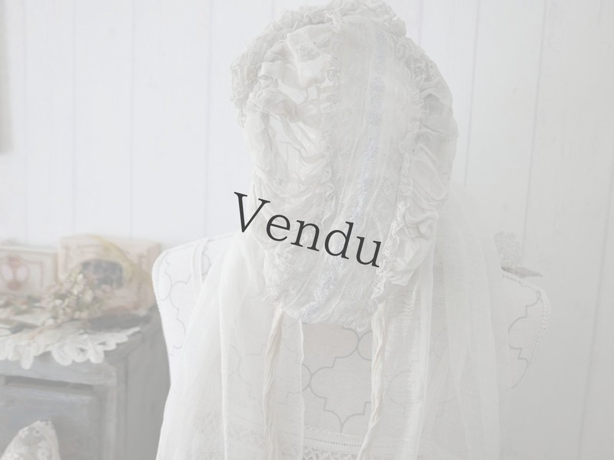 画像4: フランスアンティーク　白糸刺繍のくしゅくしゅボネ (4)