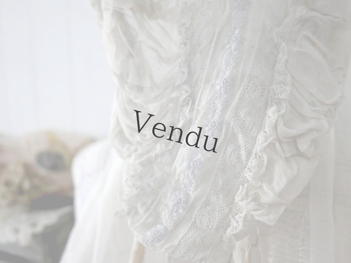 画像5: フランスアンティーク　白糸刺繍のくしゅくしゅボネ (5)