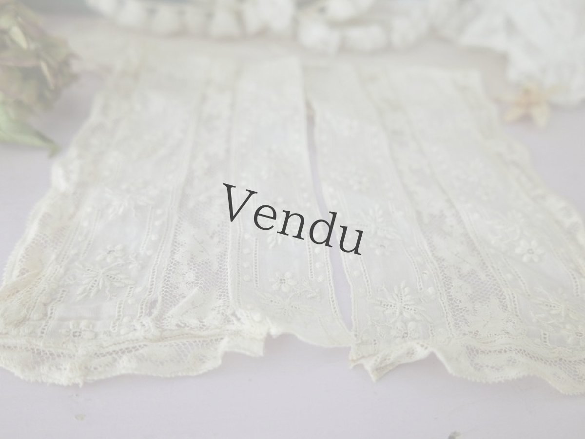 画像3: フランスアンティーク　1900年代 白糸刺繍レース端切れ 2枚セット (3)