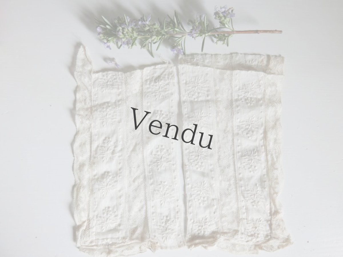 画像5: フランスアンティーク　1900年代 白糸刺繍レース端切れ 2枚セット (5)