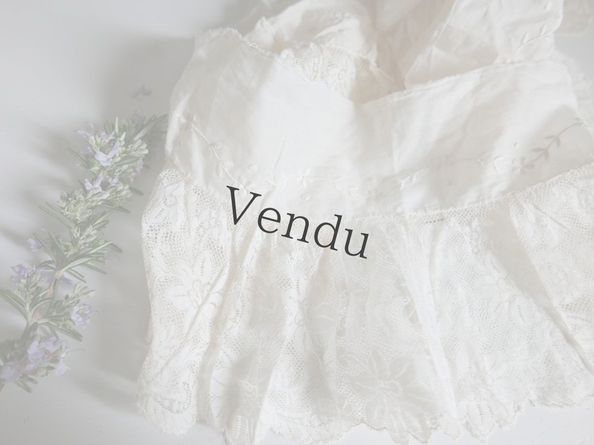 画像8: フランスアンティーク　ペチコートの裾　刺繍とヴァレンシエンヌ幅広レース 112cm (8)