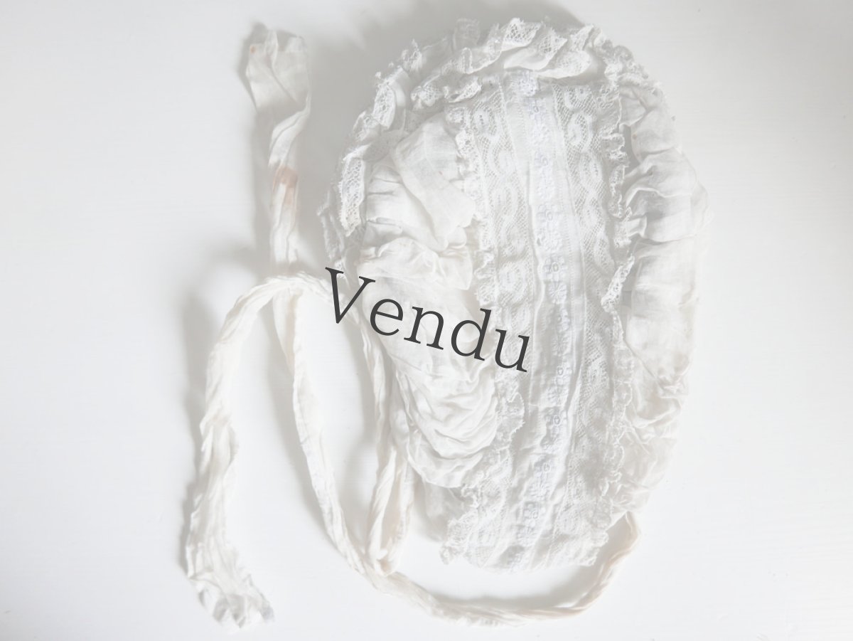 画像9: フランスアンティーク　白糸刺繍のくしゅくしゅボネ (9)