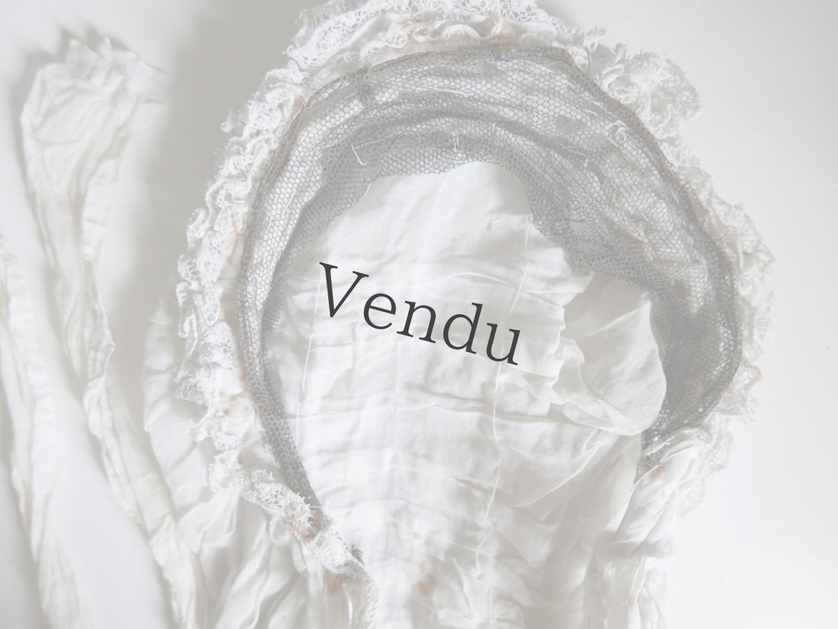 画像11: フランスアンティーク　白糸刺繍のくしゅくしゅボネ (11)